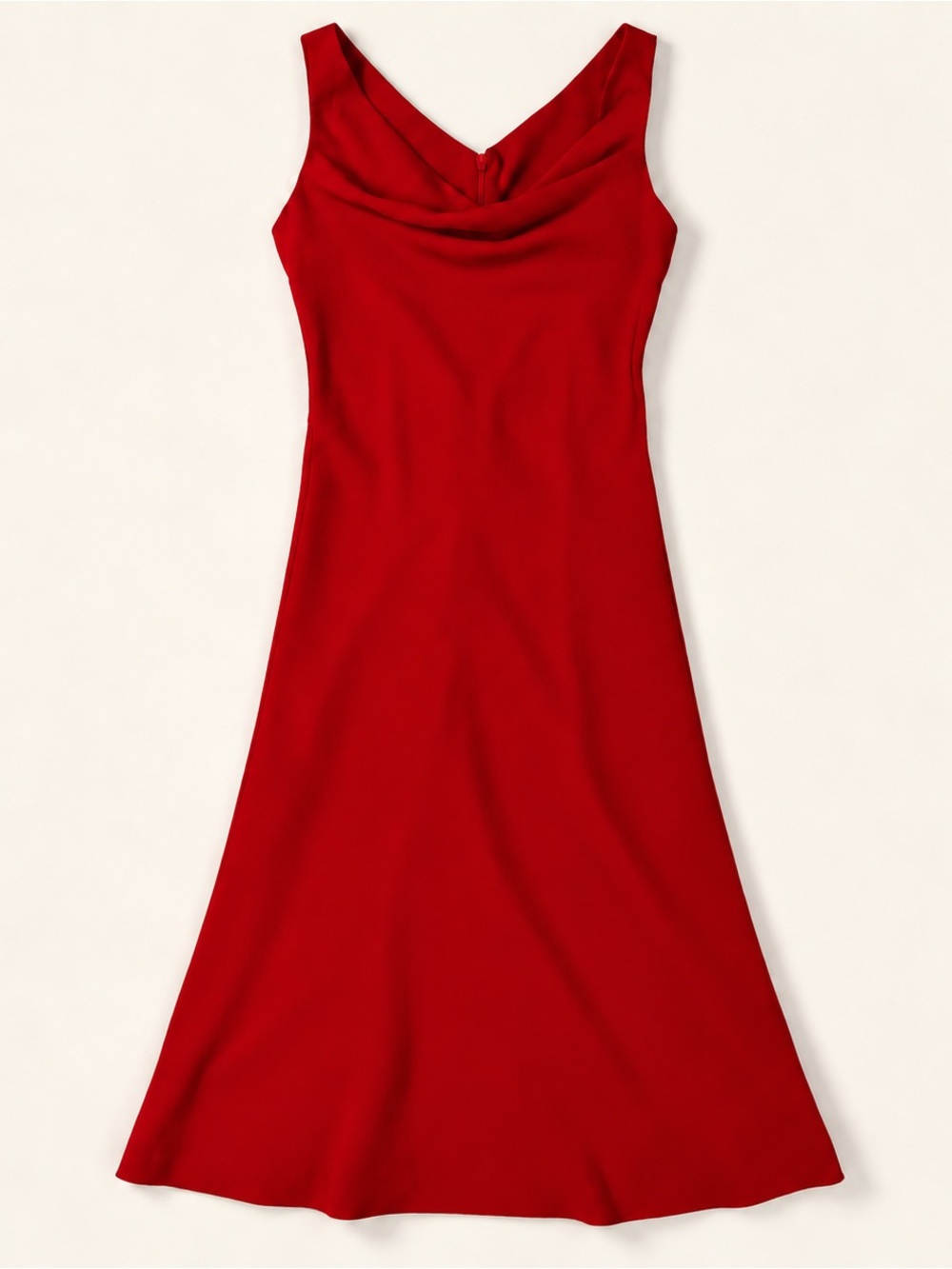 Krizia d. Deep Red Sleeveless Cowl Neck Flared Dress.
